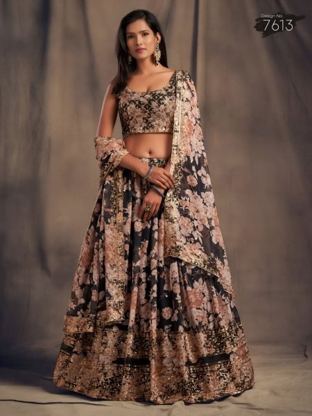 Premium Black Organza Lehenga with Zari Embroidery for Wedding Collection Designer Lehenga Choli