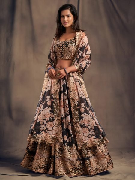 Premium Black Organza Lehenga with Zari Embroidery for Wedding Collection Designer Lehenga Choli
