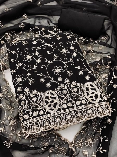 Premium Black Original Georgette Unstitched Salwar Suit with Designer Dupatta 