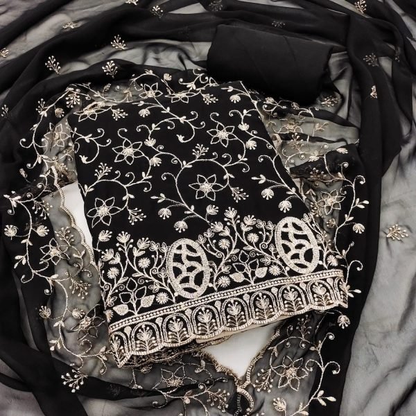 Premium Black Original Georgette Unstitched Salwar Suit with Designer Dupatta Color Set Matching Dress Material Wholesale
