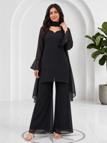 Premium Black Party Wear Soft Georgette Palazzo Suit Set for Women Kurtis
