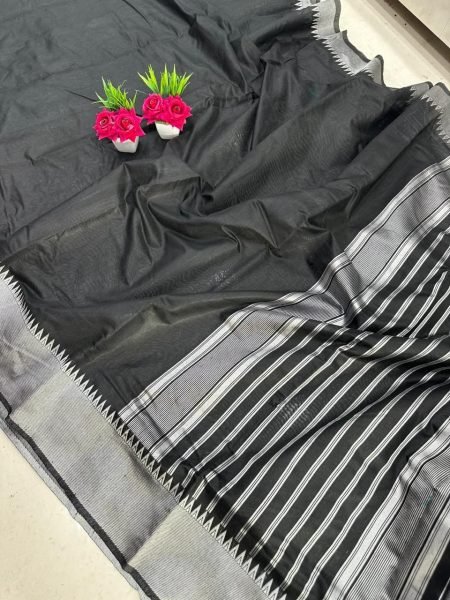 Premium Black Soft Silk Saree with Rich Pallu and Jacquard Border For Festival Silk Sarees Wholesale