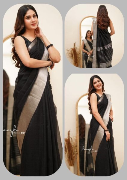 Premium Black Soft Silk Saree with Rich Pallu and Jacquard Border For Festival Silk Sarees Wholesale