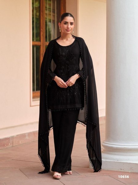 Premium Black Wedding Wear Real Georgette Salwar Suit with Matching Dupatta 
