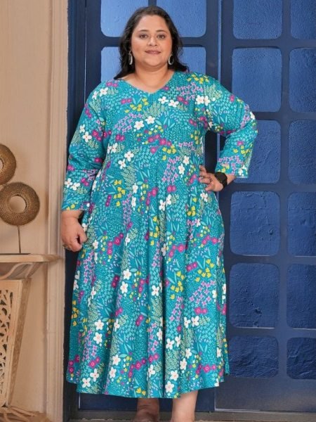 Premium Blue Rayon Export Quality Long Kurti Collection for Plus Size Women Kurtis