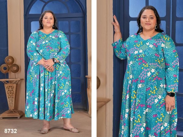 Premium Blue Rayon Export Quality Long Kurti Collection for Plus Size Women Plus Size Kurti / Gown