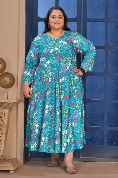 Premium Blue Rayon Export Quality Long Kurti Collection for Plus Size Women Plus Size Kurti / Gown
