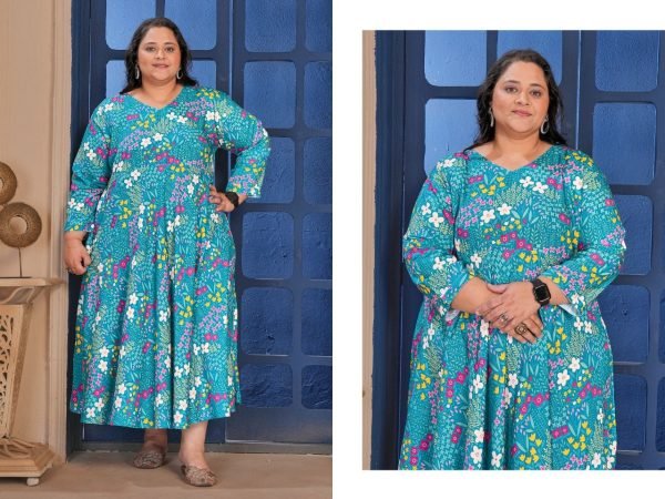 Premium Blue Rayon Export Quality Long Kurti Collection for Plus Size Women Plus Size Kurti / Gown