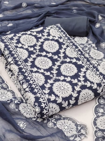 Premium Blue Simple Elegant Suit Material with Embroidery Work Dress Material 