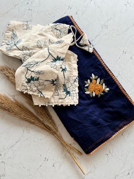 Premium Chanderi Cotton Saree with Knot Anchor Work & GPO Lace Border Cotton Sarees Wholesale