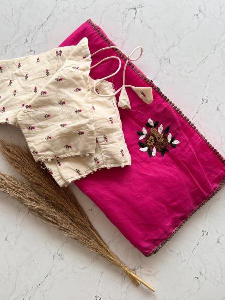 Premium Chanderi Cotton Saree with Knot Anchor Work & GPO Lace Border Cotton Sarees Wholesale