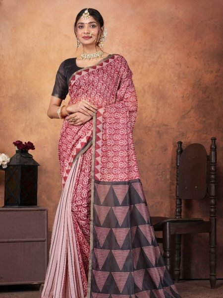 Premium Chanderi Silk Saree with Artistic Digital Print & Golden Edge Finish Sarees 