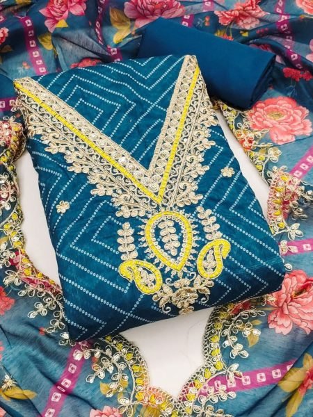 Premium Chanderi Unstitched Suit Set with Digital Print and Kodding Embellishments Trusted Surat Based Dress Material  Dress Material 