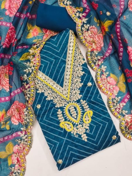 Premium Chanderi Unstitched Suit Set with Digital Print and Kodding Embellishments Trusted Surat Based Dress Material  Color Set Matching Dress Material Wholesale