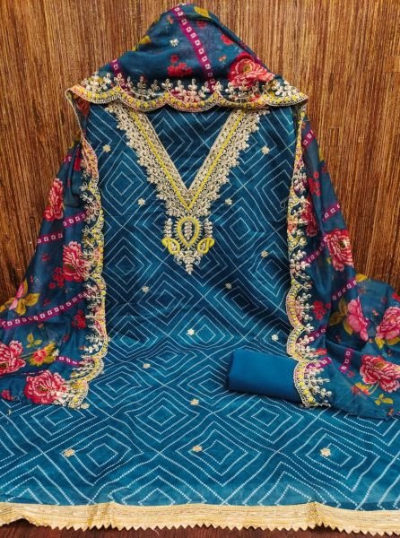 Premium Chanderi Unstitched Suit Set with Digital Print and Kodding Embellishments Trusted Surat Based Dress Material  Color Set Matching Dress Material Wholesale