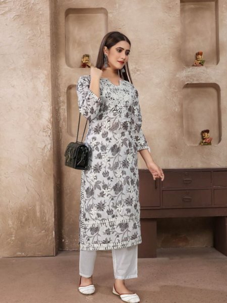 Premium Chikankari Embroidered Kurta with Cotton Pant Kurtis