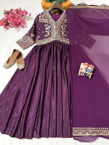 Premium Chinon Anarkali Gown with Georgette Dupatta for Diwali Anarkali Kurtis 