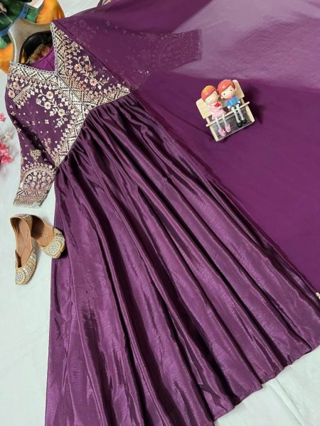 Premium Chinon Anarkali Gown with Georgette Dupatta for Diwali Anarkali Kurtis 