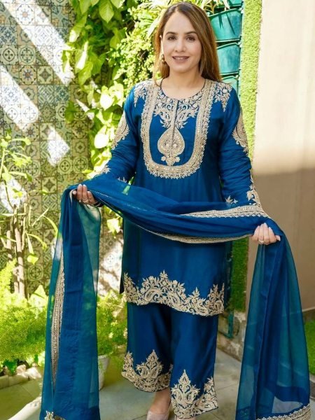 Royal Blue Heavy Chinon Silk Embroidery Suit with Sequins Work and Dupatta Ready To Wear Suit