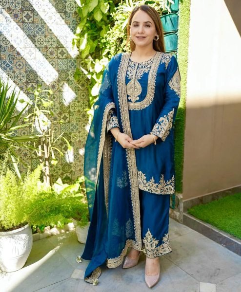 Royal Blue Heavy Chinon Silk Embroidery Suit with Sequins Work and Dupatta Ready To Wear Collection