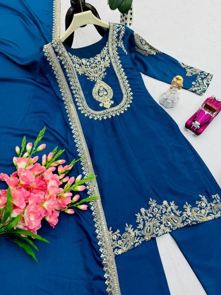 Royal Blue Heavy Chinon Silk Embroidery Suit with Sequins Work and Dupatta Ready To Wear Collection
