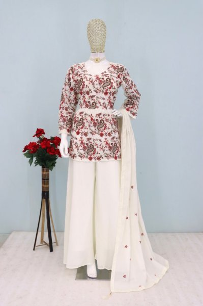 Premium Chinon Silk Embroidered Palazzo Salwar Suit Set Ready Made Wholesale by RoyalExport Designer Plazzo Salwar Suits Wholesale