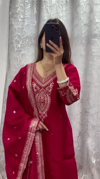 Premium Chinon Silk Embroidered Kurti Set with Sequins Border Dupatta & Stitched Pant Perfact Festive & Wedding Wear Outfit for Women Ready To Wear Collection
