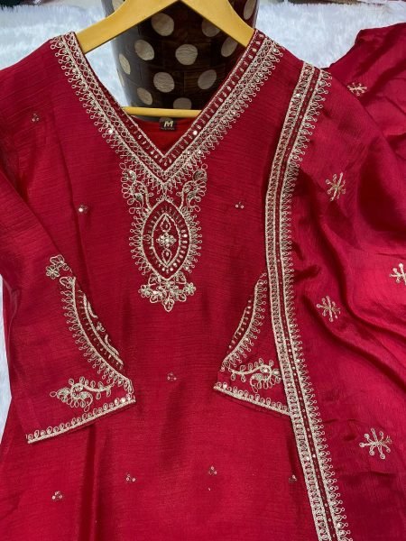 Premium Chinon Silk Embroidered Kurti Set with Sequins Border Dupatta & Stitched Pant Perfact Festive & Wedding Wear Outfit for Women Ready To Wear Collection