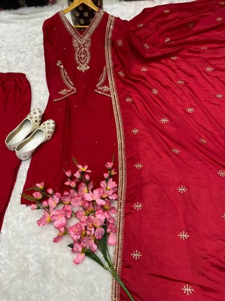 Premium Chinon Silk Embroidered Kurti Set with Sequins Border Dupatta & Stitched Pant Perfact Festive & Wedding Wear Outfit for Women Ready To Wear Collection