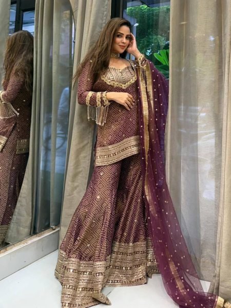 Premium Chinon Silk Embroidery Palazzo Suit with Dupatta Bulk Supply from Surat 