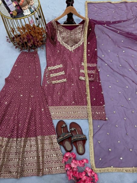 Premium Chinon Silk Embroidery Palazzo Suit with Dupatta Bulk Supply from Surat Ready To Wear Collection