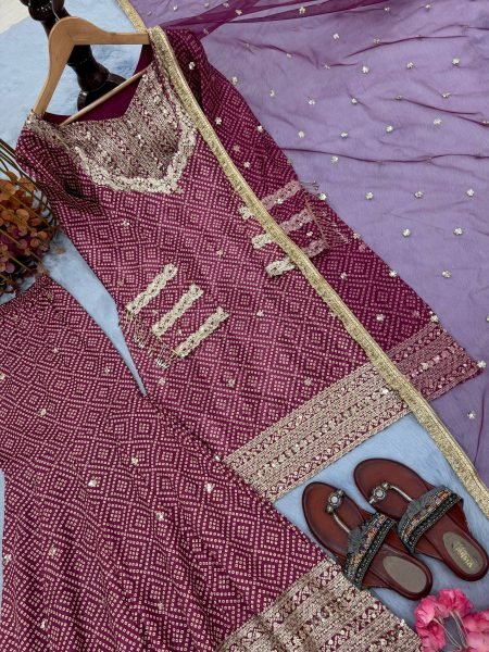 Premium Chinon Silk Embroidery Palazzo Suit with Dupatta Bulk Supply from Surat Ready To Wear Collection