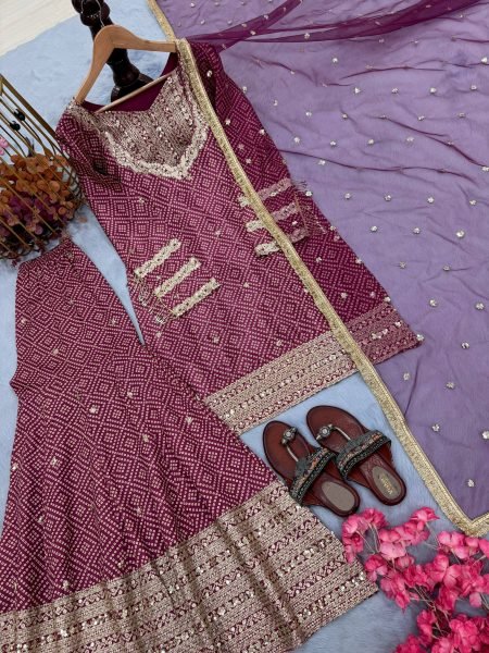 Premium Chinon Silk Embroidery Palazzo Suit with Dupatta Bulk Supply from Surat Ready To Wear Collection