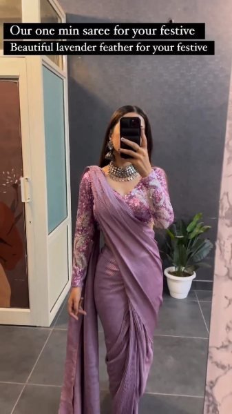 Premium Chinon Silk With Full Heavy Crush Work Saree Ready To Wear Saree 