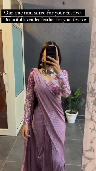 Premium Chinon Silk With Full Heavy Crush Work Saree Ready To Wear Saree 