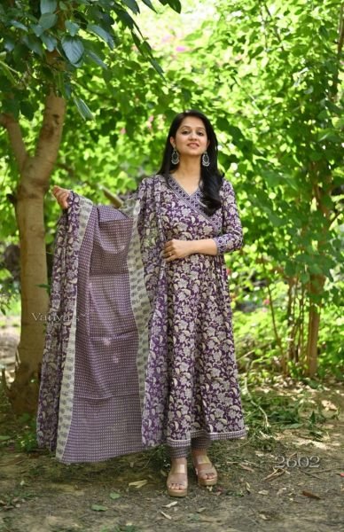 Premium Cotton Anarkali Kurti Pant Set With Heavy Work Neckline Anarkali Kurtis 