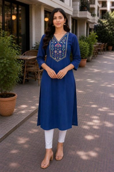 Premium Cotton Embroidered Single Kurti for Women for Everyday Wear Cotton Kurtis Wholesale