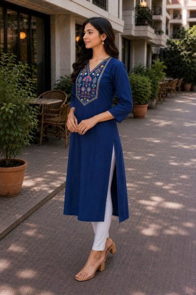 Premium Cotton Embroidered Single Kurti for Women for Everyday Wear Cotton Kurtis Wholesale