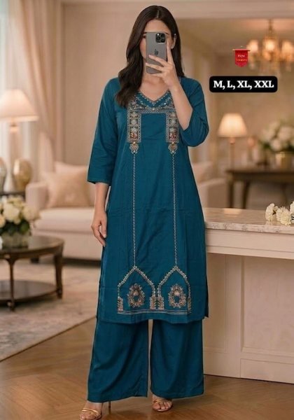 Premium Cotton Ethnic Kurti Plazzo Set for Women with Export Quality Fabric and Elegant Embroidery Embroidery Kurtis 