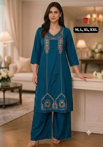 Premium Cotton Ethnic Kurti Plazzo Set for Women with Export Quality Fabric and Elegant Embroidery Embroidery Kurtis 