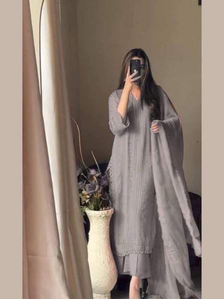 Premium Cotton Thread Embroidered Kurta Set with Palazzo  Dupatta Designer Ethnic Collection for Women    Girls Textile Manufacturer  