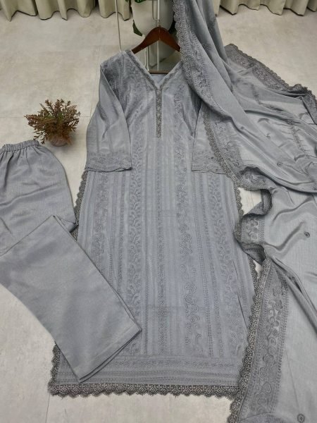 Premium Cotton Thread Embroidered Kurta Set with Palazzo  Dupatta Designer Ethnic Collection for Women    Girls Textile Manufacturer   Lucknowi Chikankari Kurtis Wholesale