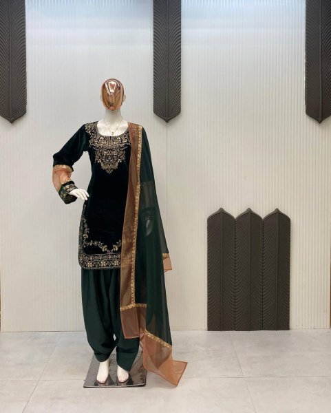 Premium crafted Velvet Front   Back Sequence Work Suit with Crape Silk Salwar and Georgette Dupatta for Wedding Wear  Ready To Wear Collection