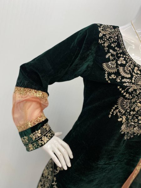 Premium crafted Velvet Front   Back Sequence Work Suit with Crape Silk Salwar and Georgette Dupatta for Wedding Wear  Ready To Wear Collection