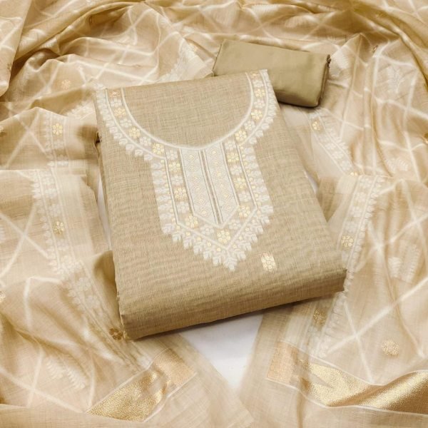 Premium Cream Designer Chanderi Jacquard Suit Set with Dupatta and Bottom Color Set Matching Dress Material Wholesale