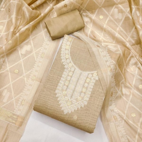 Premium Cream Designer Chanderi Jacquard Suit Set with Dupatta and Bottom Color Set Matching Dress Material Wholesale