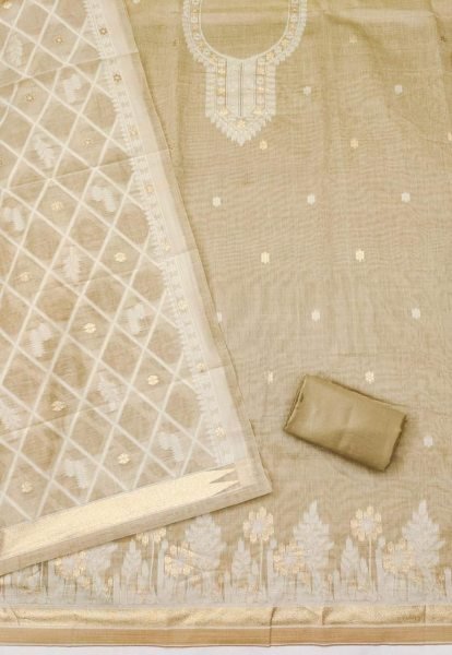 Premium Cream Designer Chanderi Jacquard Suit Set with Dupatta and Bottom Color Set Matching Dress Material Wholesale