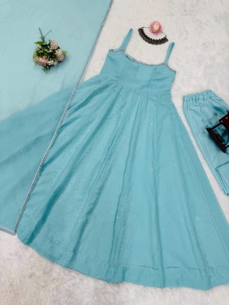 Premium Crunch Silk Flared Suit with Pant & Dupatta Luxe Look for Every Celebration Anarkali Kurtis 