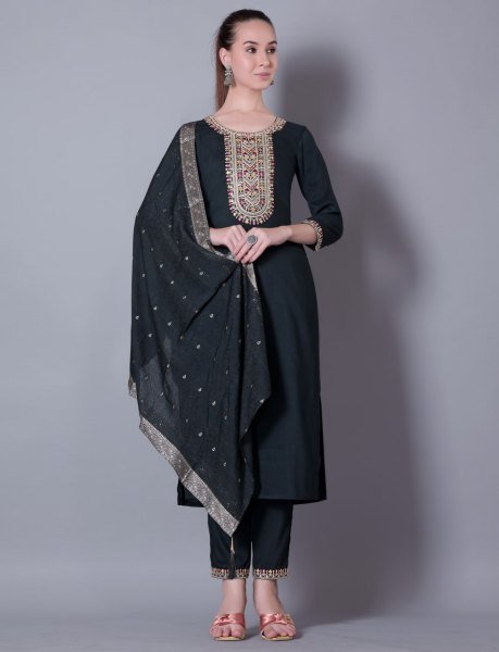Premium Dark Green Jacquard Silk Kurta Palazzo Set with Dupatta Elegant Casual Wear 3 Piece Kurti Set