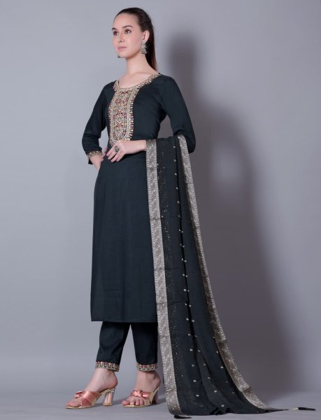 Premium Dark Green Jacquard Silk Kurta Palazzo Set with Dupatta Elegant Casual Wear 3 Piece Kurti Set